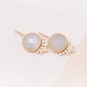 18K Gold Moonstone Hoop Earrings